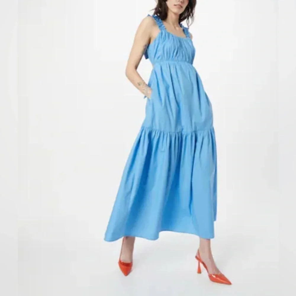 NEW Abercrombie & Fitch poplin bow back ruffle strap maxi dress XS